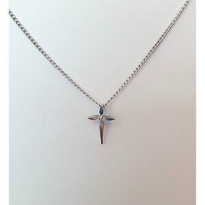 Marvel Delicate 16" Chain Necklace Sterling Silver Cross 925 w/ Clear Gemstone